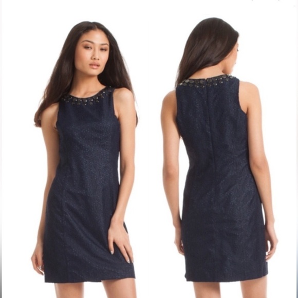 Trina Turk Dresses TD13R047 Navy Jeweled Neckline Lace Overlay, New with Tags - Picture 1 of 7